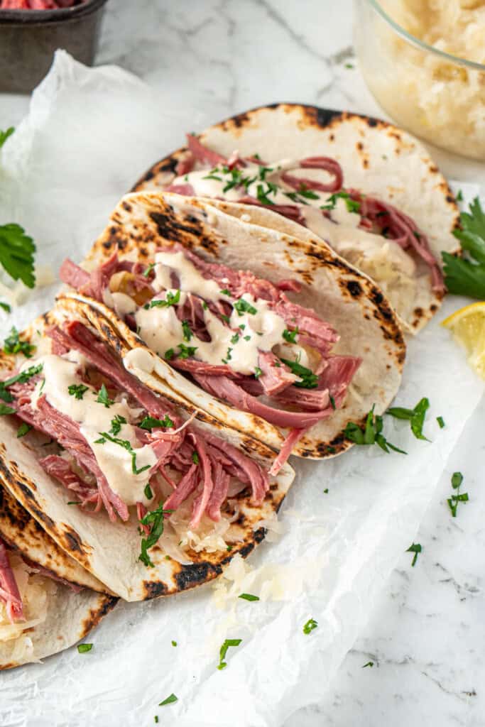 The made corned beef tacos.