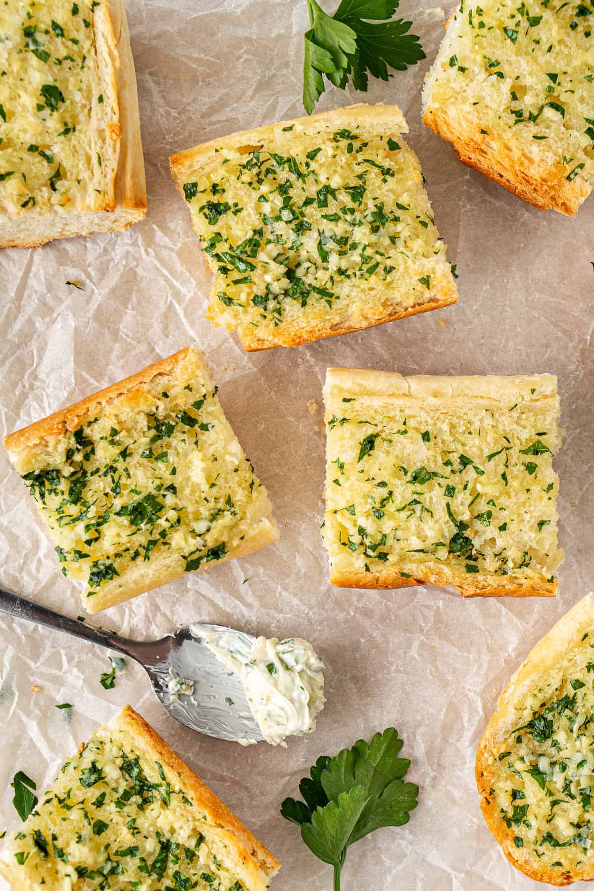Slices of dairy free garlic bread.