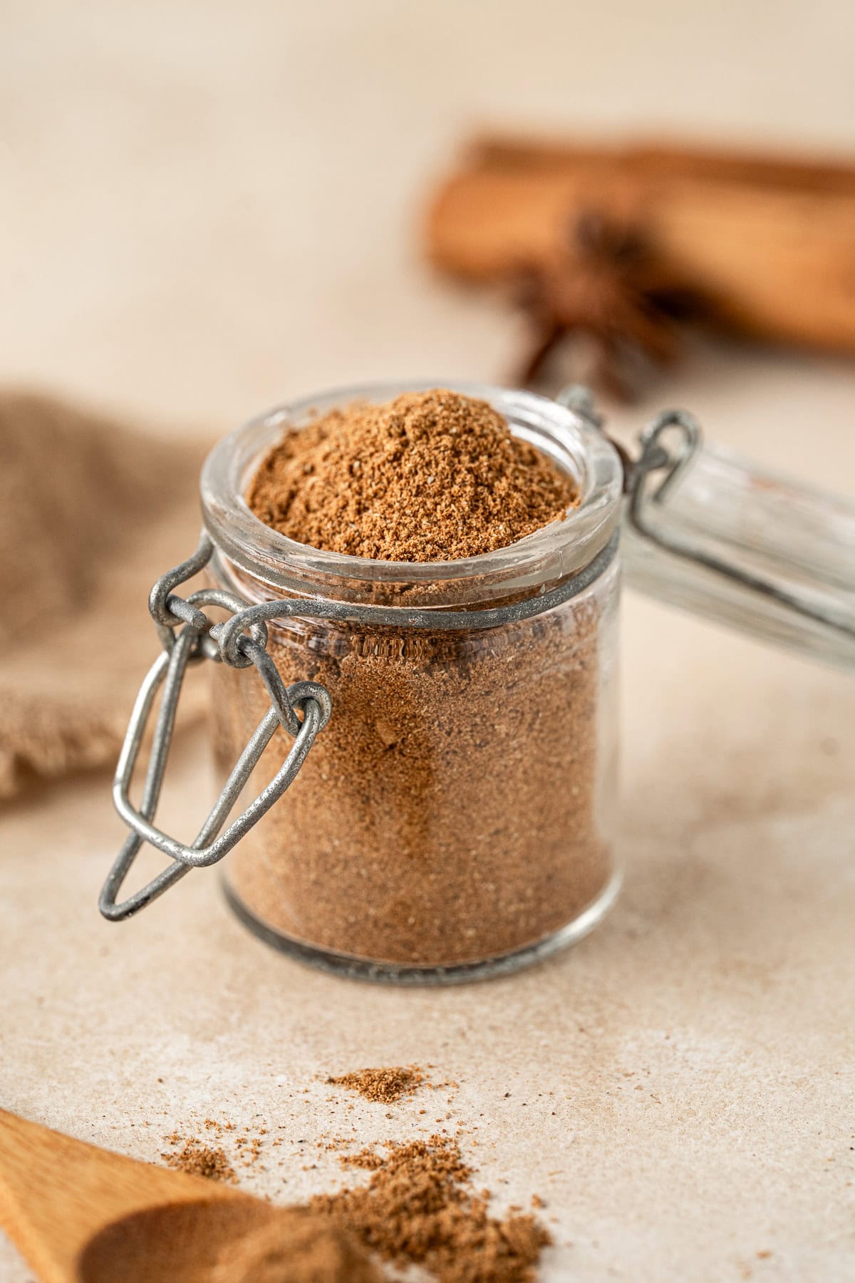 The chai spice in a small jar.
