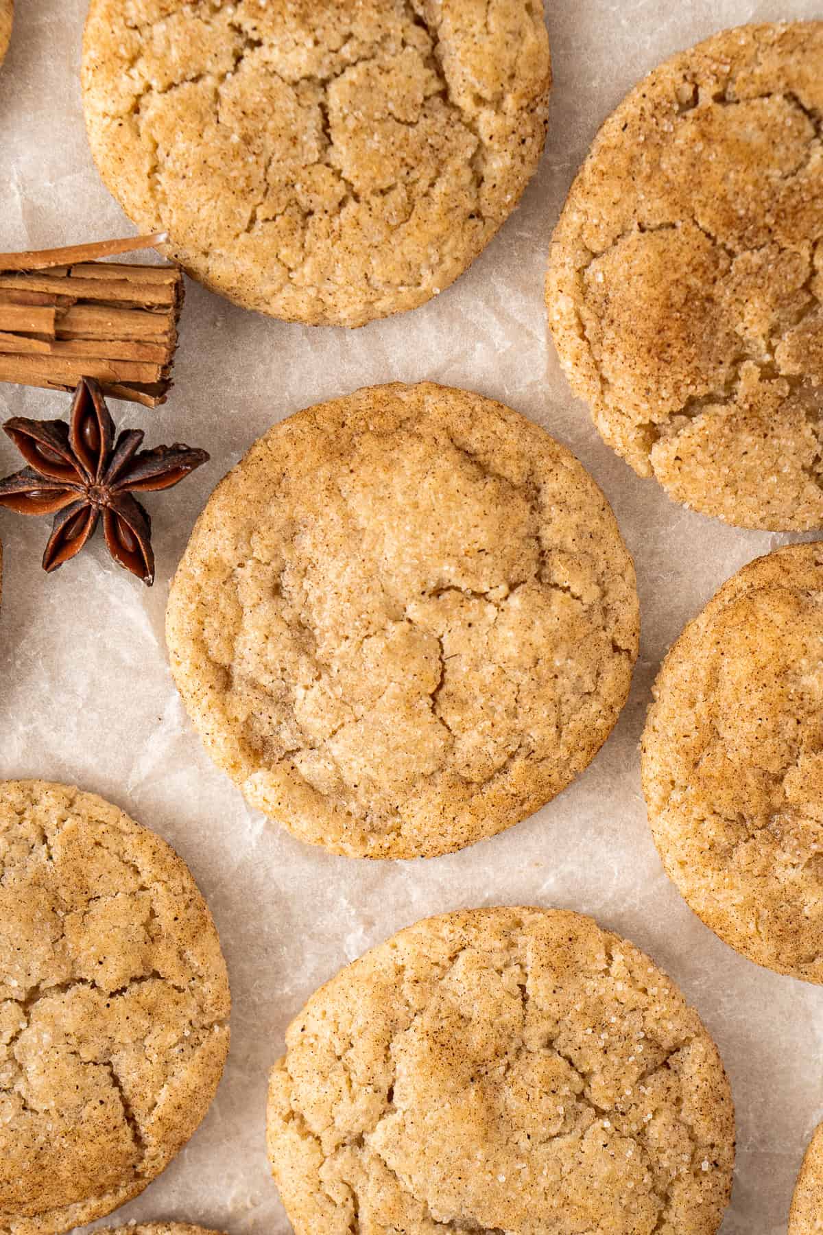 Close up of dairy free chai cookies with spices.