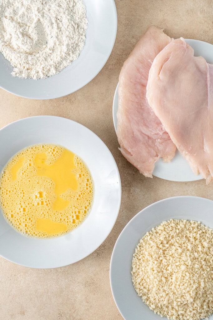 The chicken breading station.