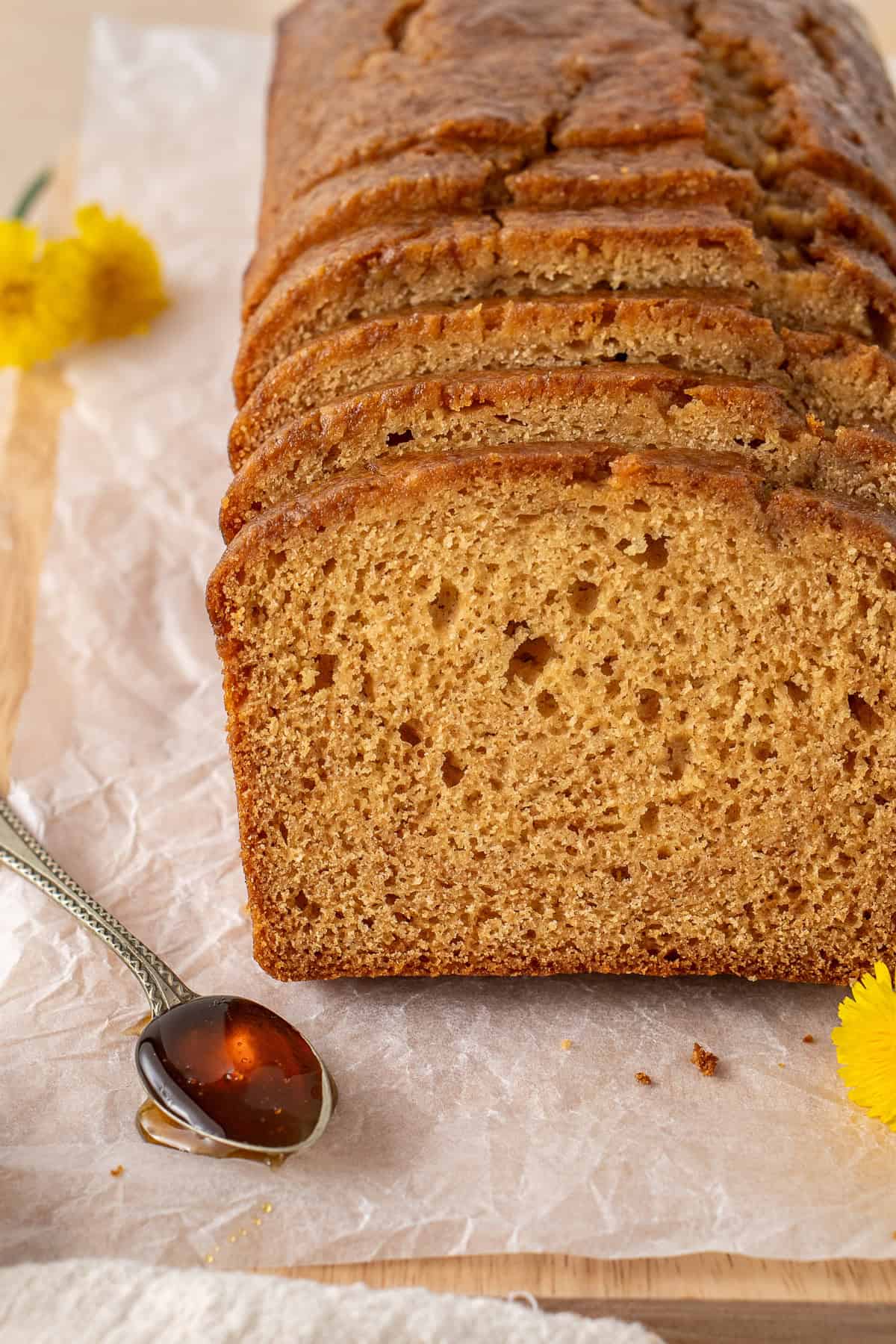 Close up of the texture of the golden syrup cake.
