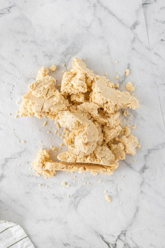 The dough turned out onto the bench.