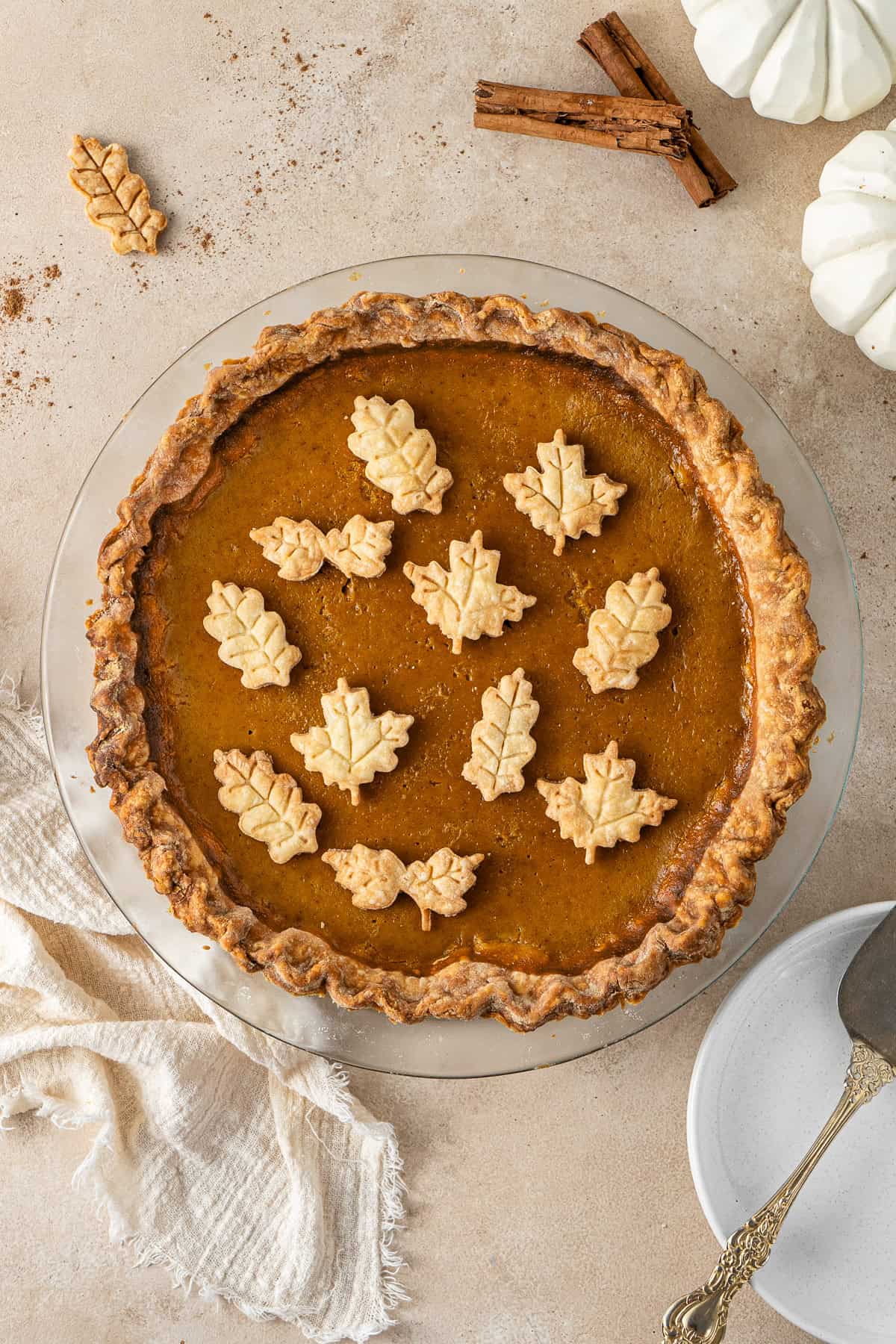 A dairy free pumpkin pie with homemade dairy free pie crust.