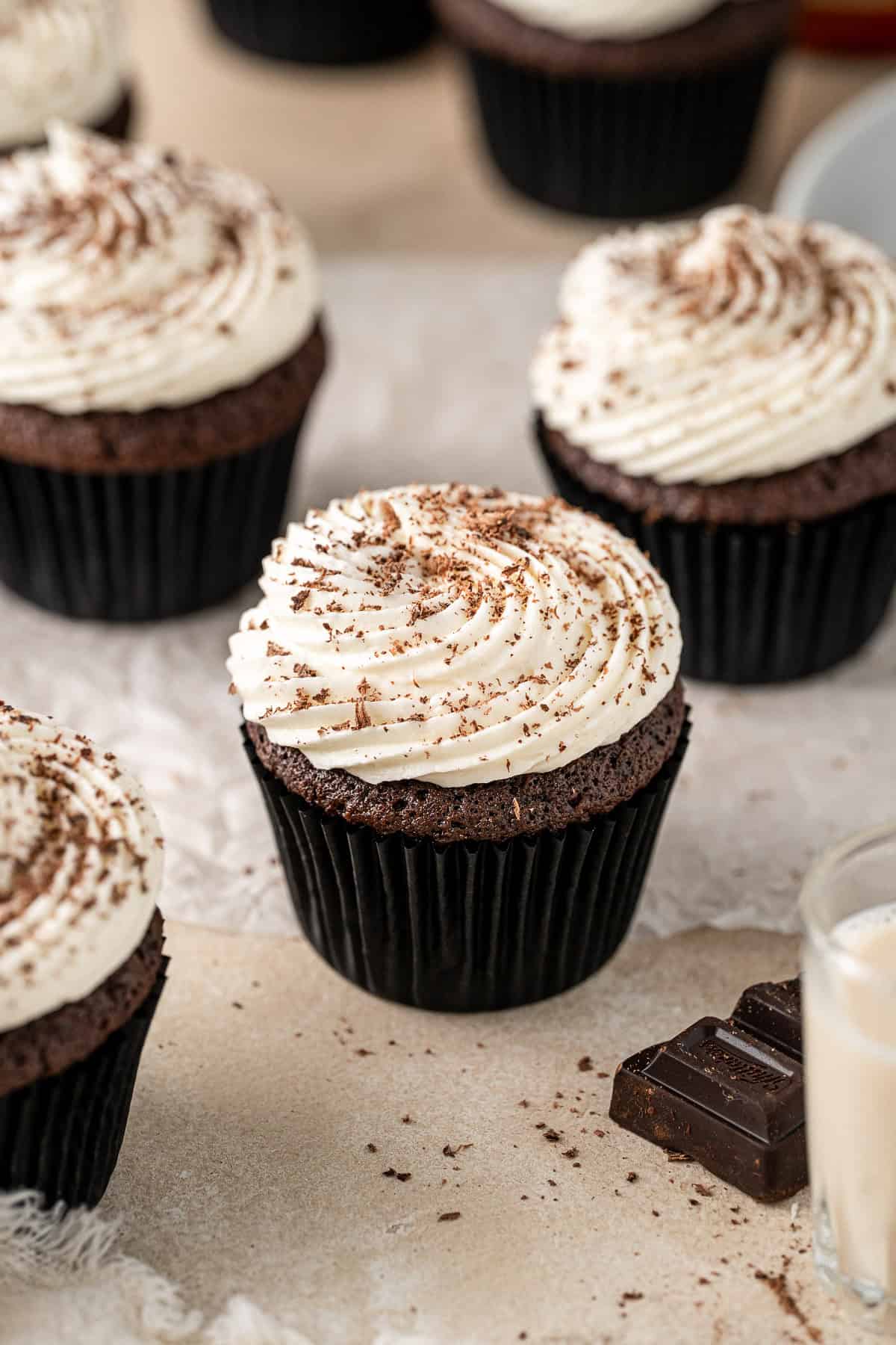 Irish cream cupcakes with buttercream frosting.