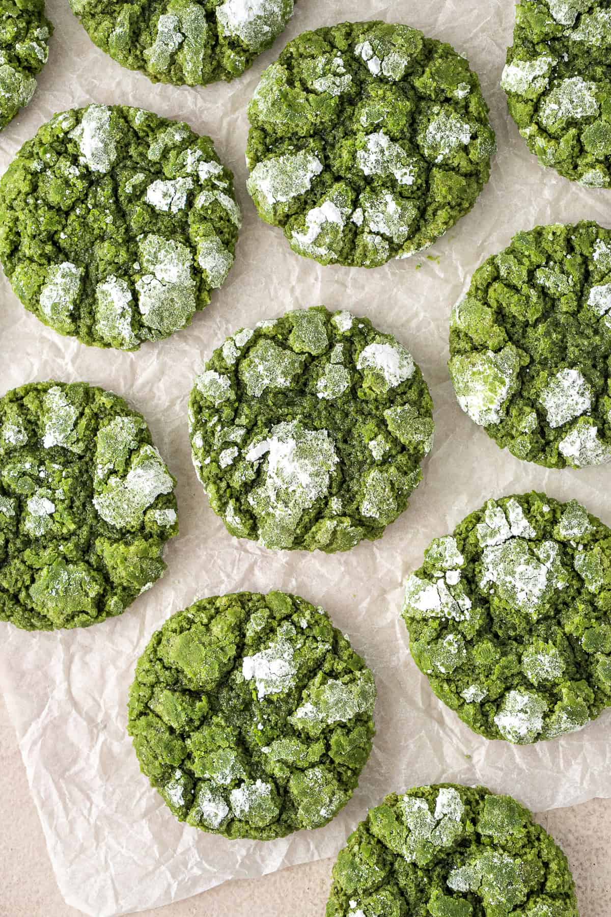 Matcha crinkle cookies.
