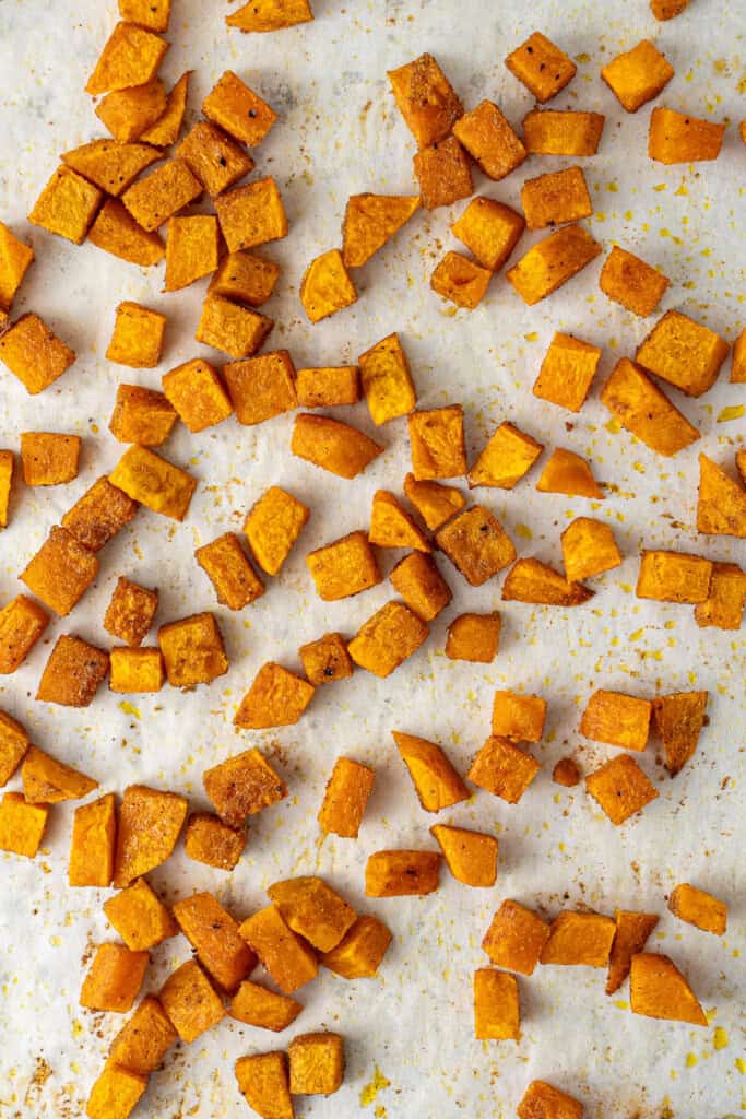 The roasted pumpkin on a tray.