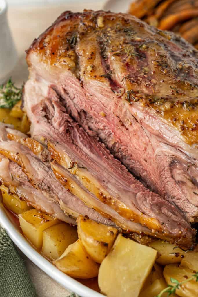 Carving the roast lamb.