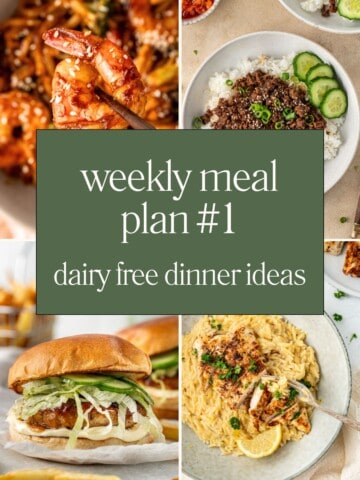 Dairy free weekly meal plan Pinterest image collage.