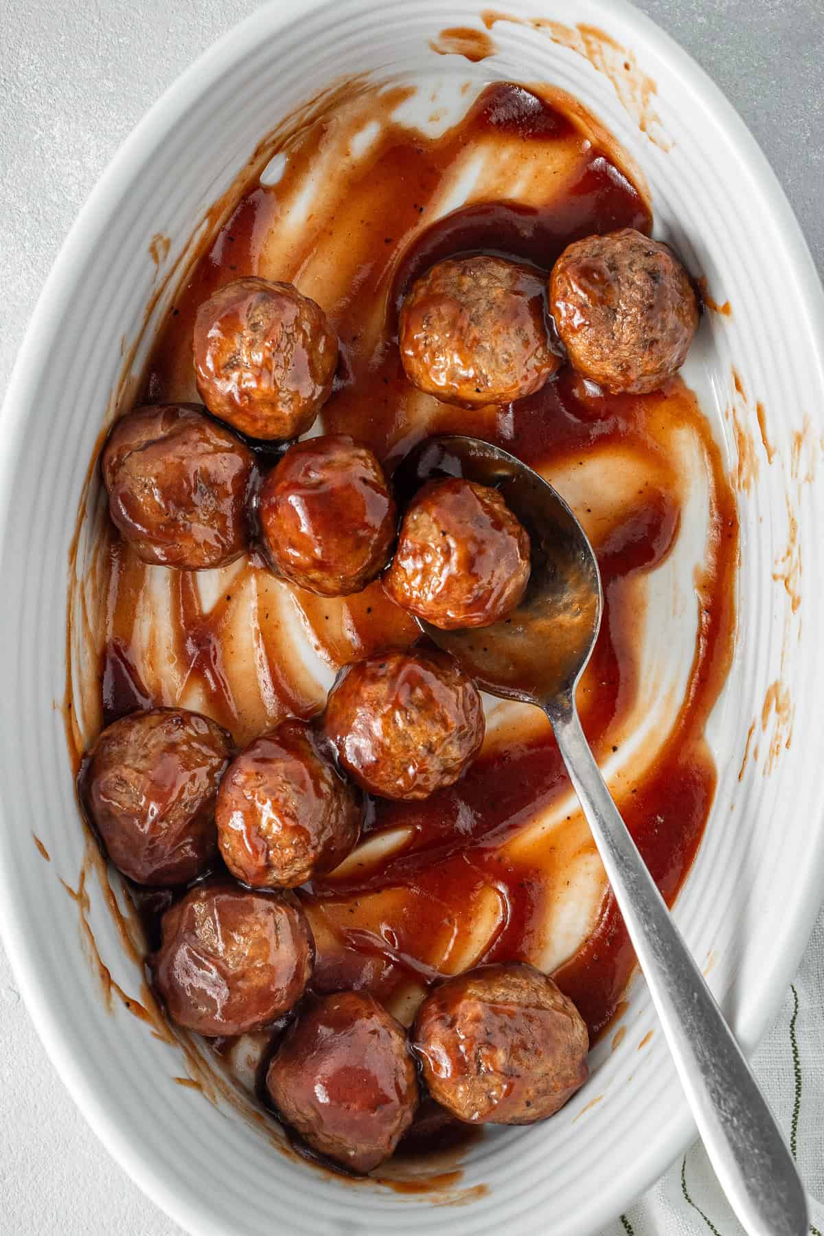 The baked beef meatballs tossed in BBQ sauce.