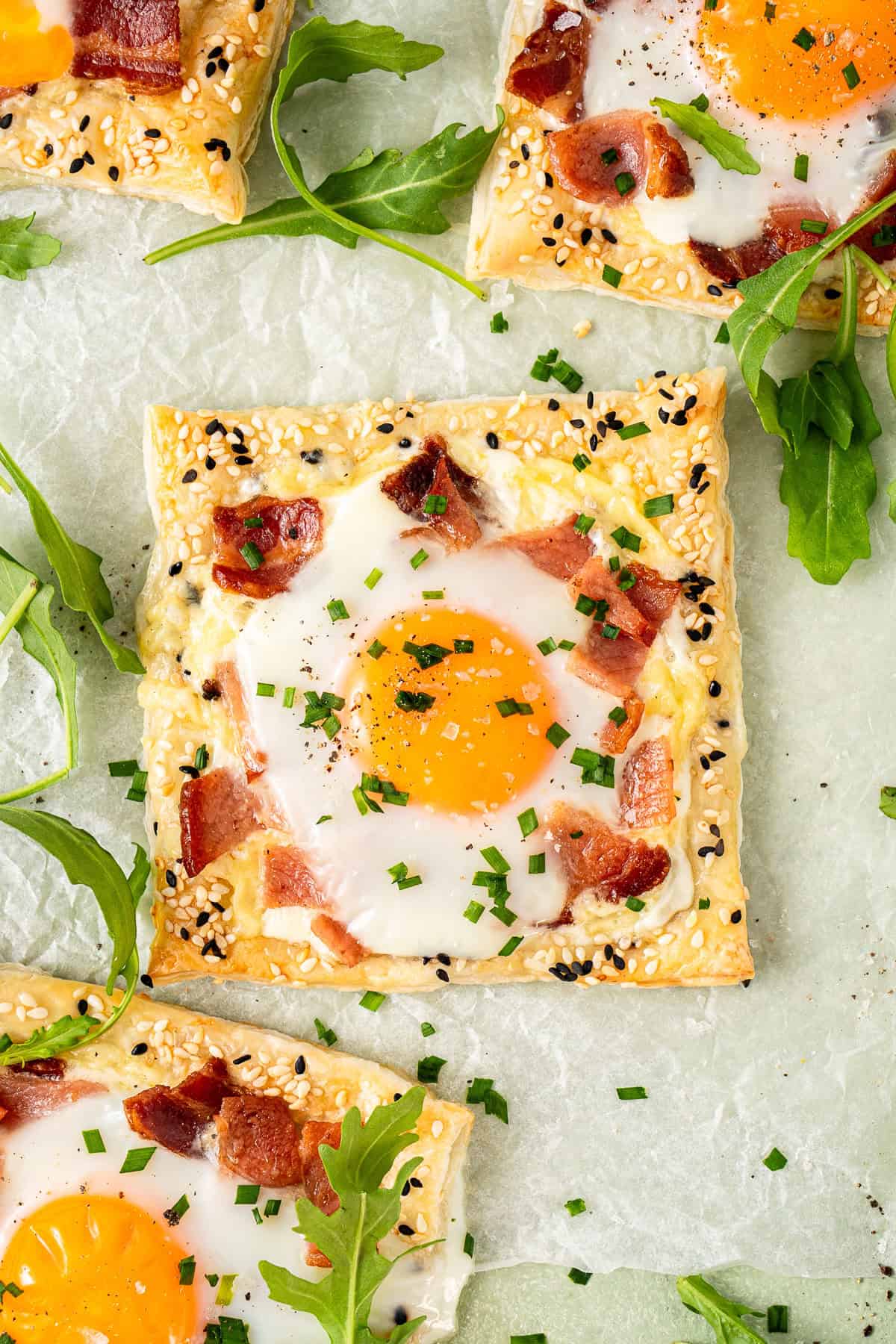 Puff pastry breakfast tarts with fresh chives.