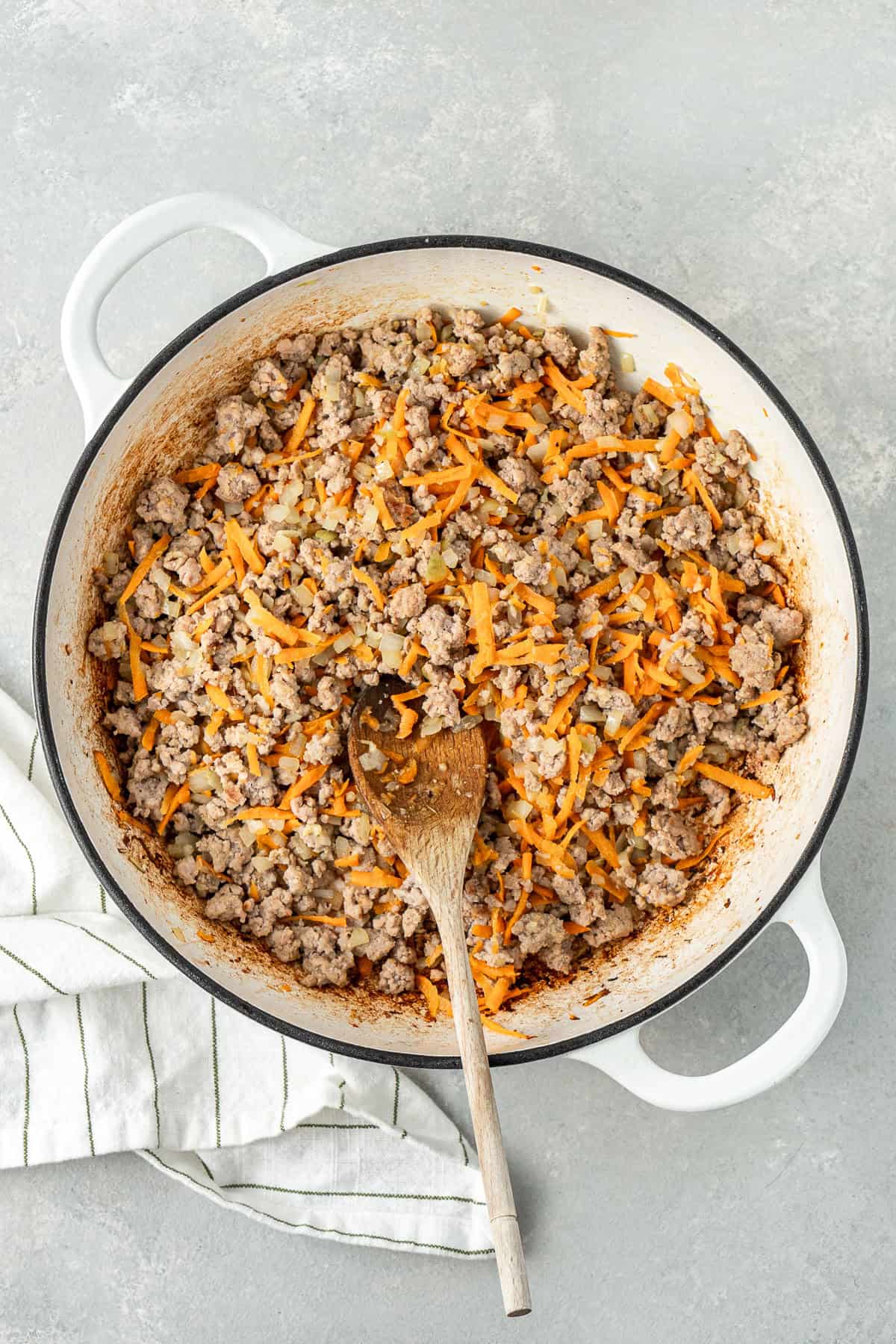 The vegetables added to the pork.