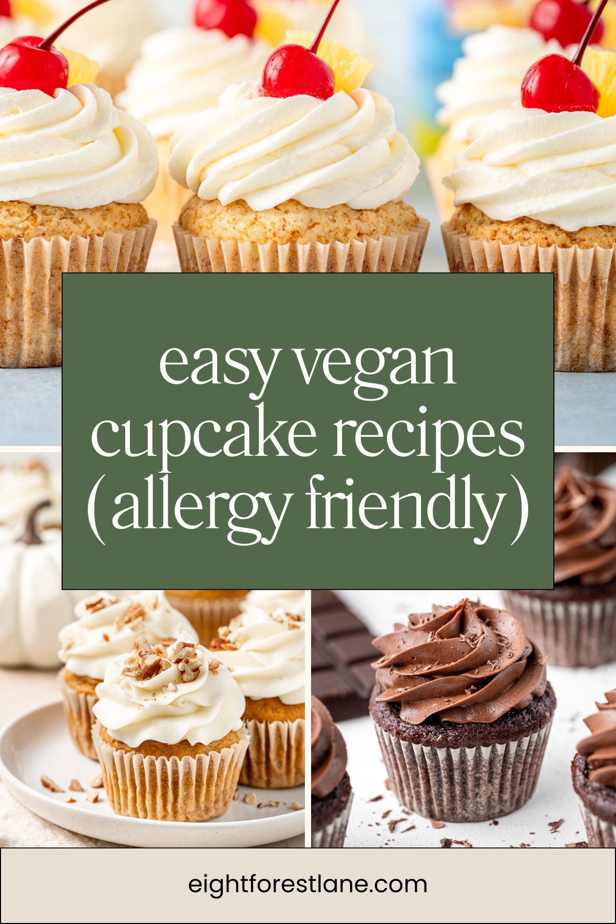 Easy vegan cupcake recipes pinterest collage image.