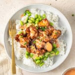 Bang bang tofu in a rice bowl.
