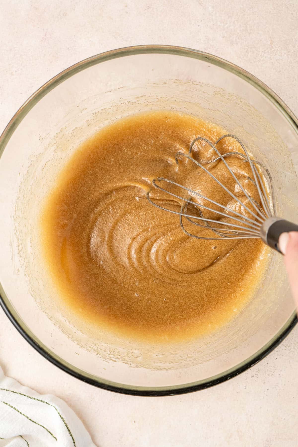 The wet ingredients mixed together.