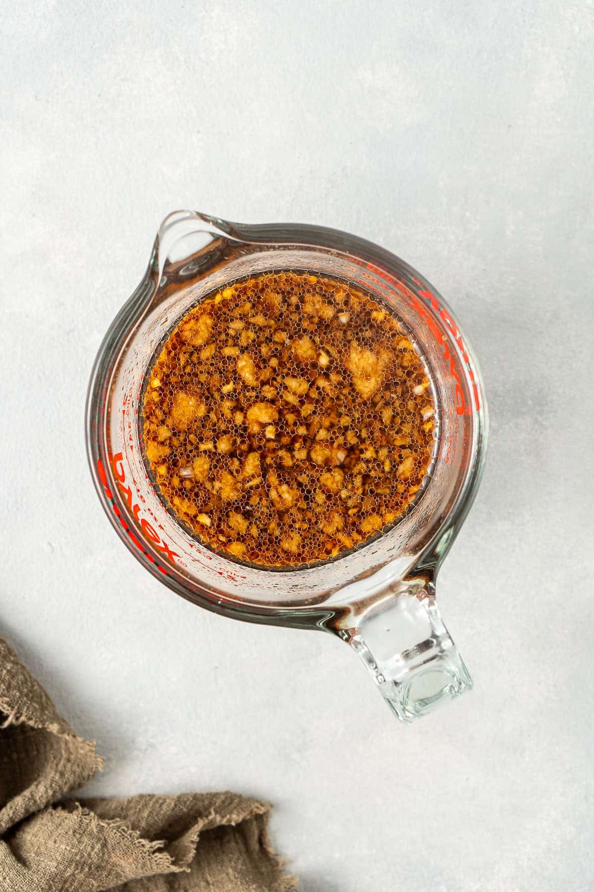 The sauce ingredients mixed together in a jug.