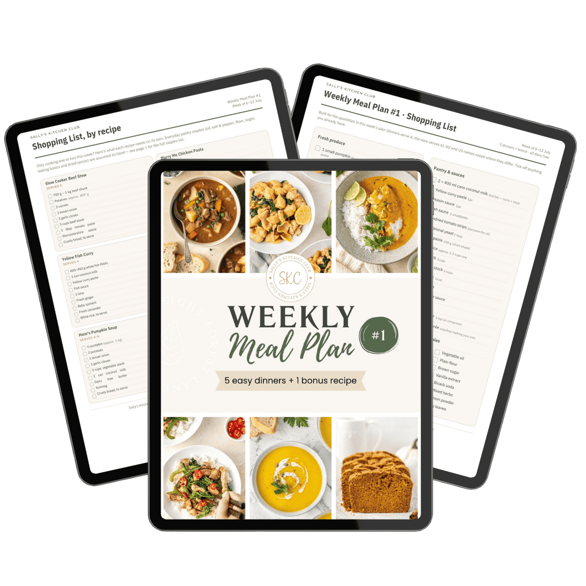 A Sally's Kitchen Club weekly meal plan