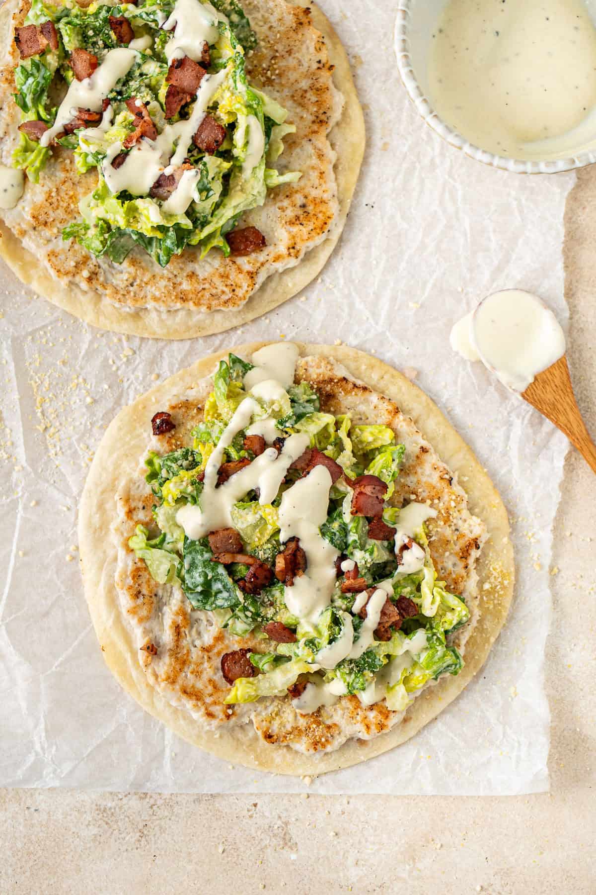 The chicken caesar tacos.